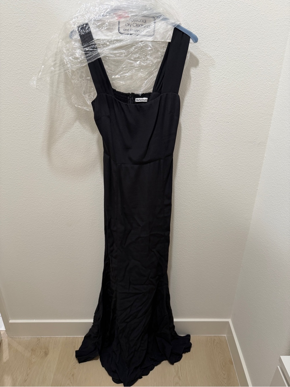Reformation Ballina Dress Black Square-Neck Maxi Gown